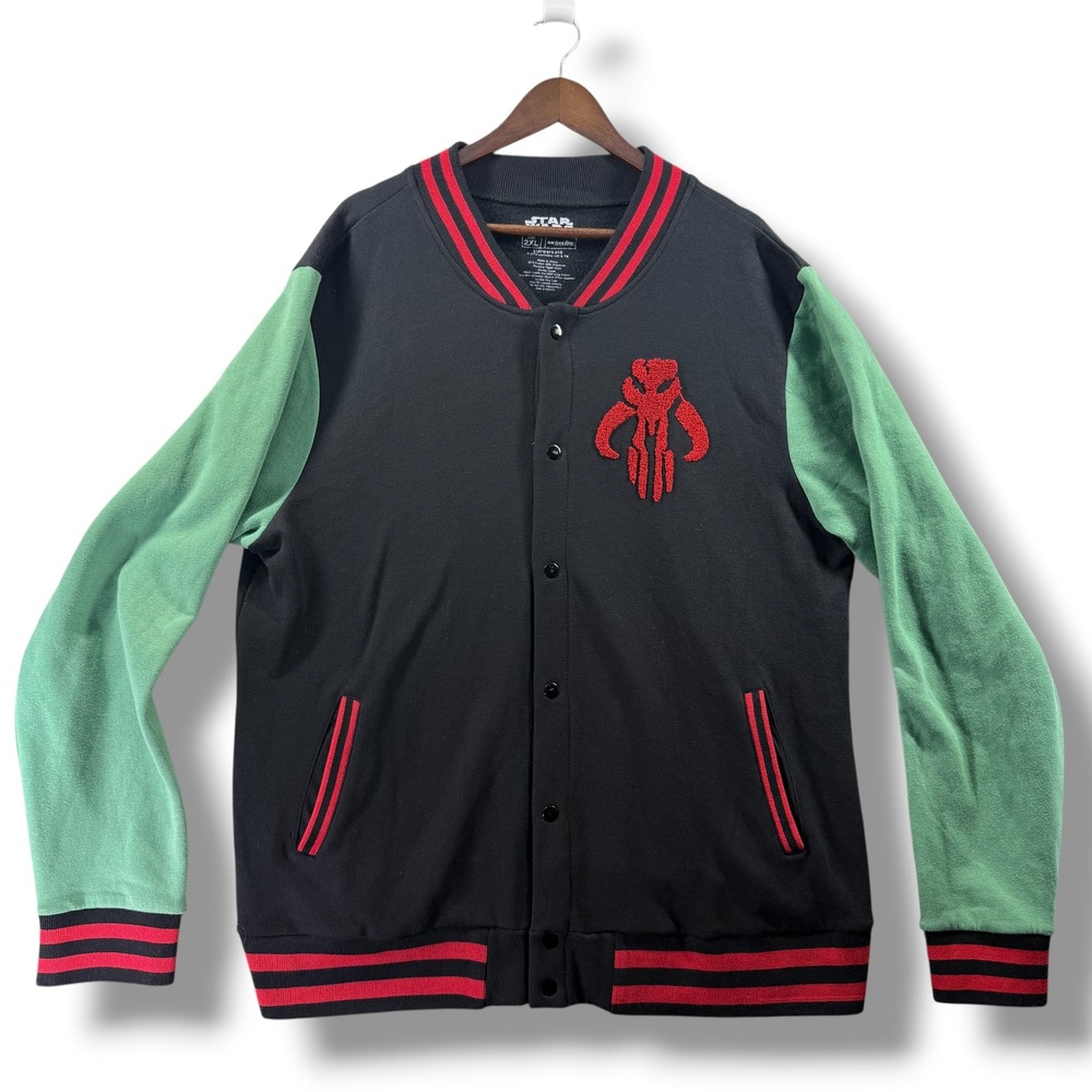 Star Wars Boba Fett Varsity Jacket Mens 2XL Black Green Mandalorian We Love Fine
